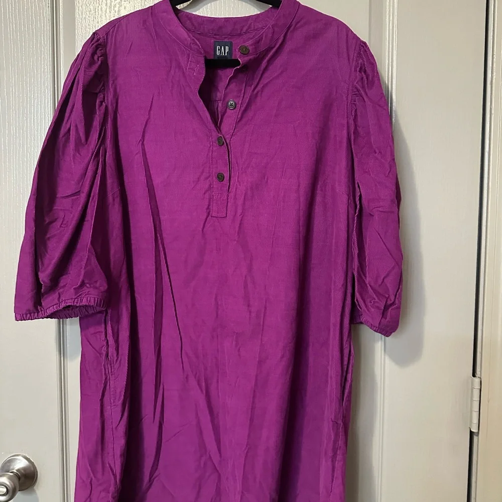 Purple Women's Dress Gap Magenta Purple XL Corduroy Ruffle Sleeve Dress - Picture 2 of 5
